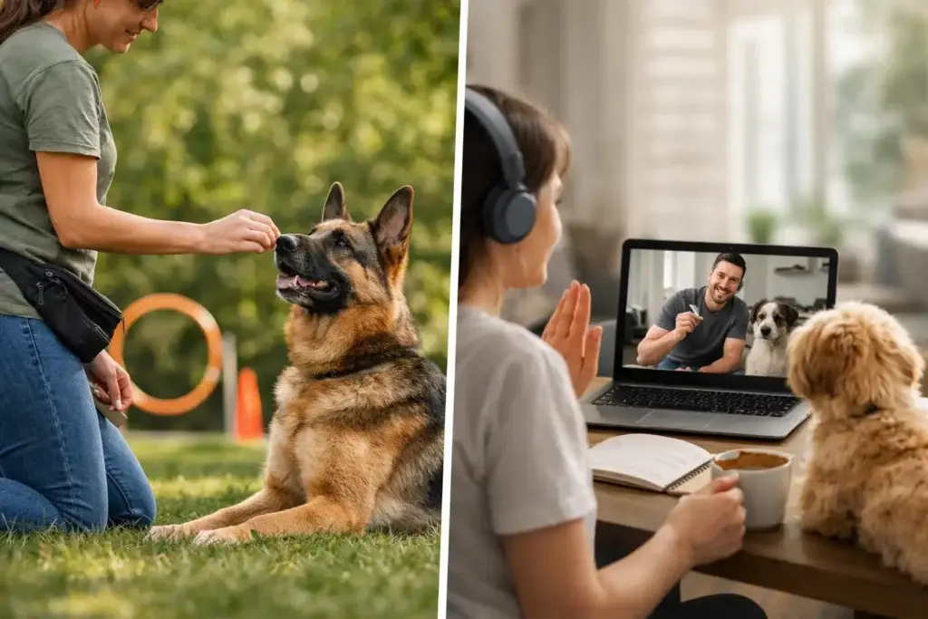 Adiestramiento presencial vs virtual perros