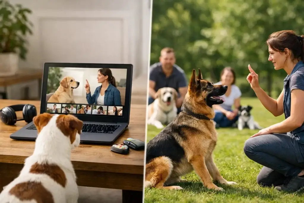 Curso online versus clases presenciales para perros