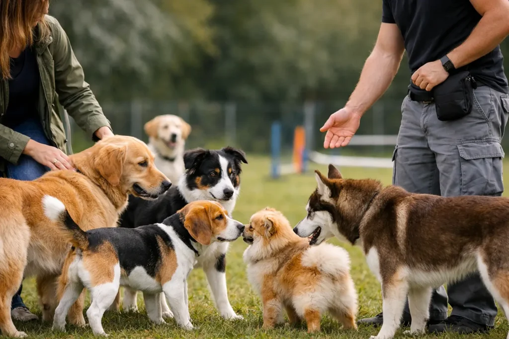 Socialización canina en grupo bien guiada